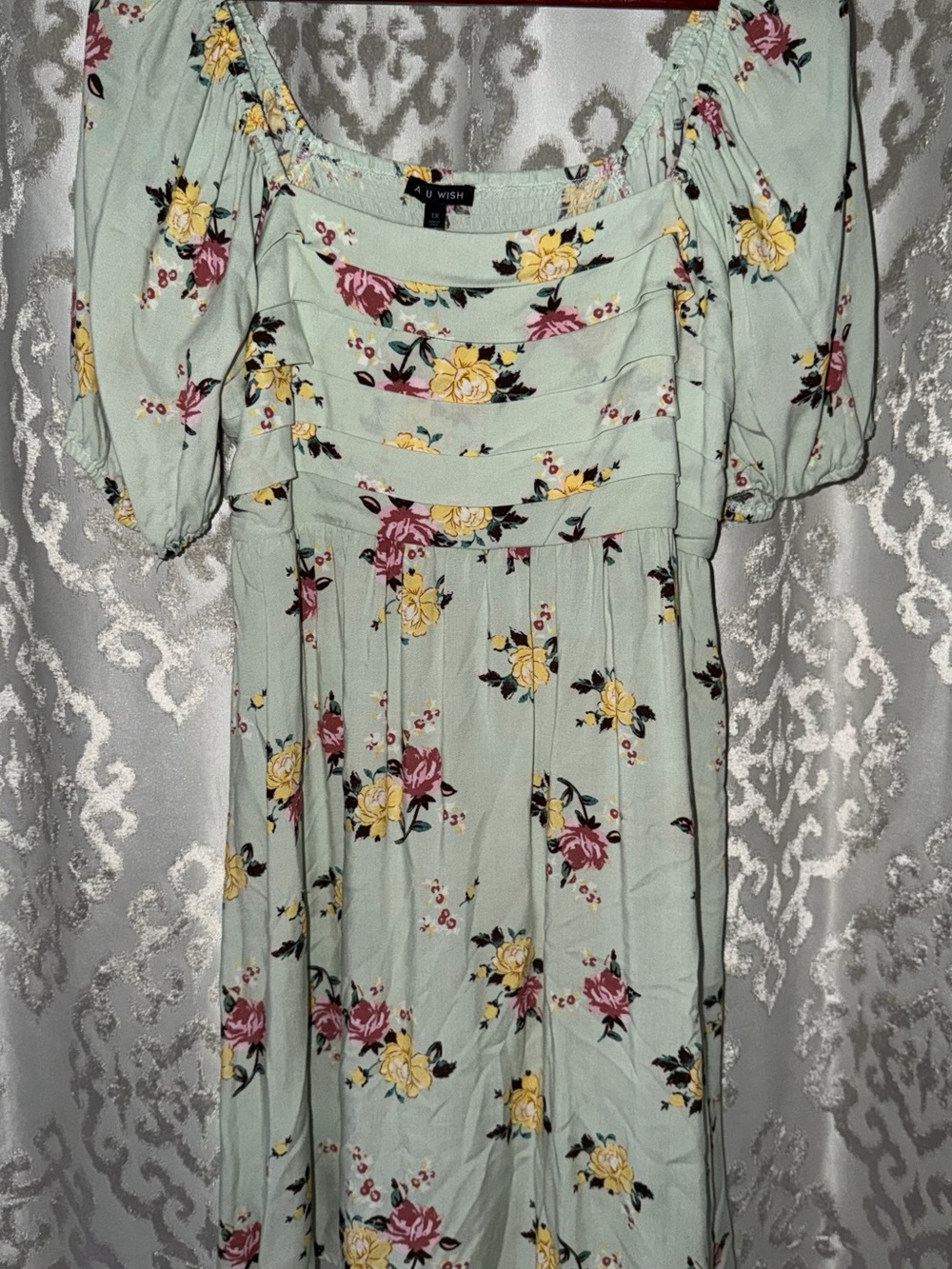A New Day Floral Pleated Midi Dress - Sage with Yellow & Pink Roses